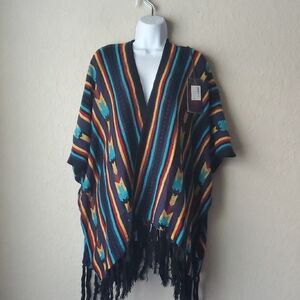 NWT Rock & Roll Cowgirl Colorful Striped Poncho with Fringe